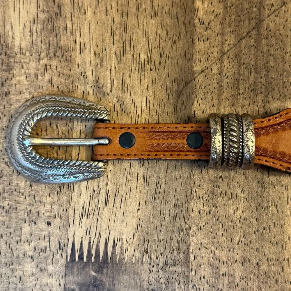Tony Llama Western Belt Leather Braided Embossed Silver Buckle Cowboy Size 28